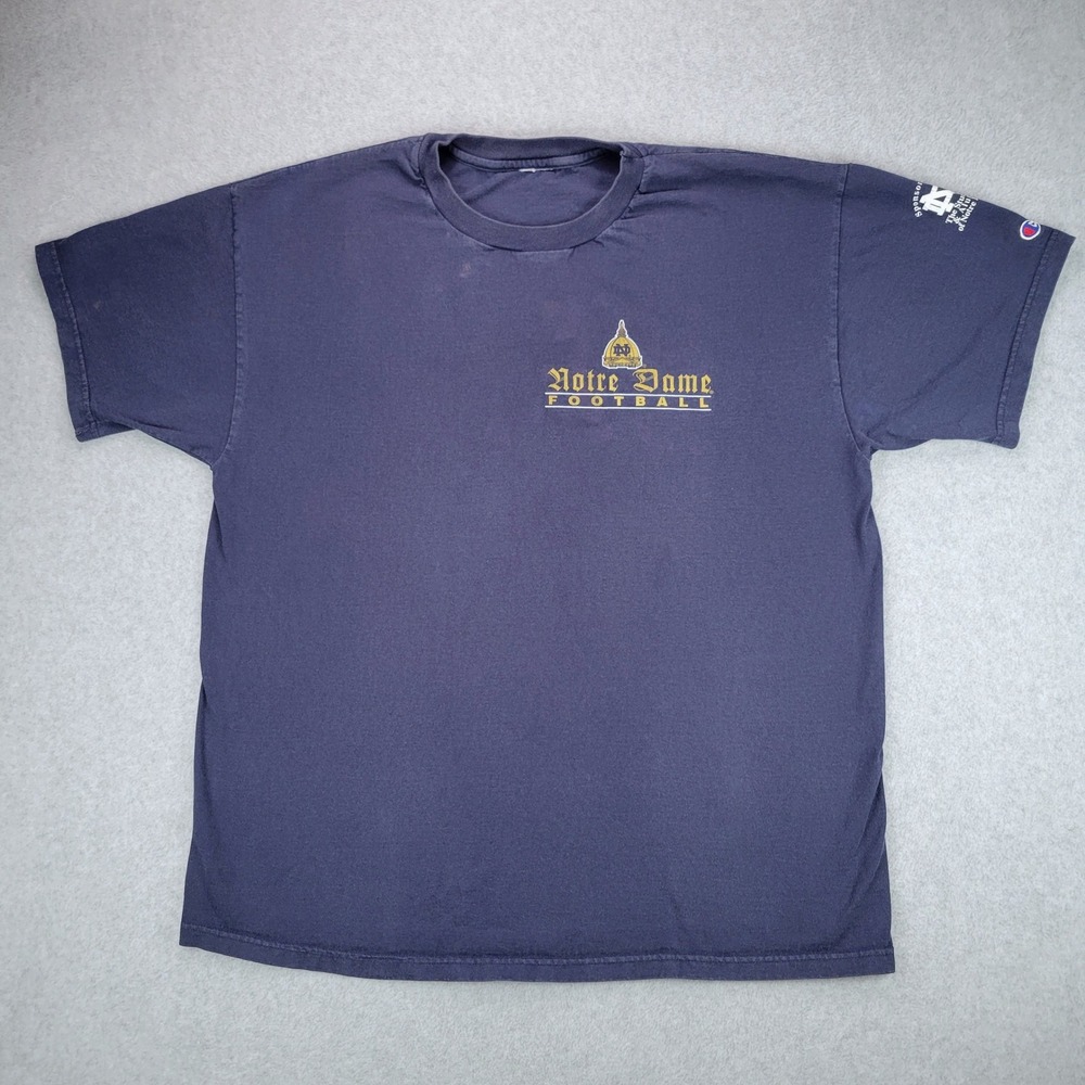Champion Notre Dame Football T-Shirt Mens XL Navy Blue Shake Down The Thunder - Picture 2 of 8